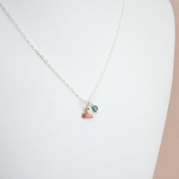 Girls Birthstone Necklace with Dainty Heart Charm