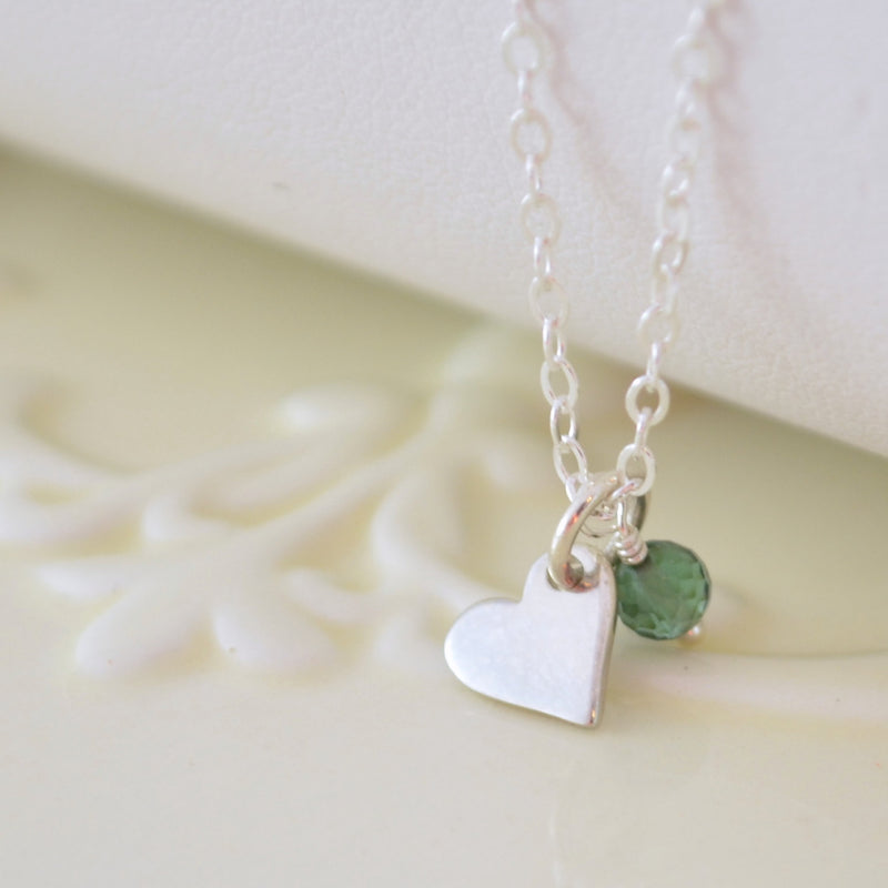 Girls Birthstone Necklace with Dainty Heart Charm