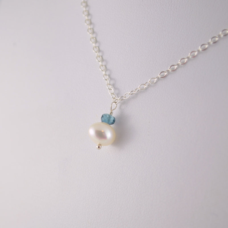 London Blue Topaz Pearl Drop Necklace