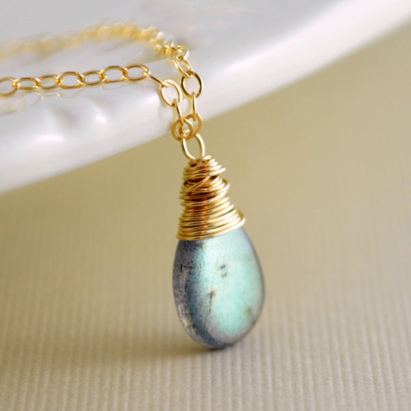 Simple Labradorite Necklace, Smooth Gemstone Pendant