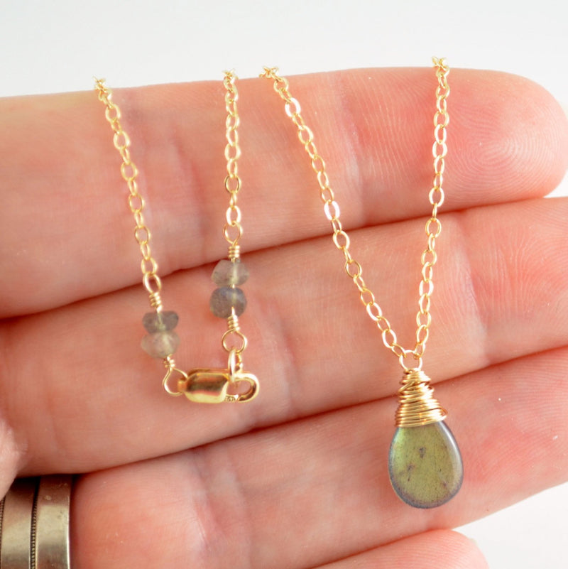 Simple Labradorite Necklace, Smooth Gemstone Pendant