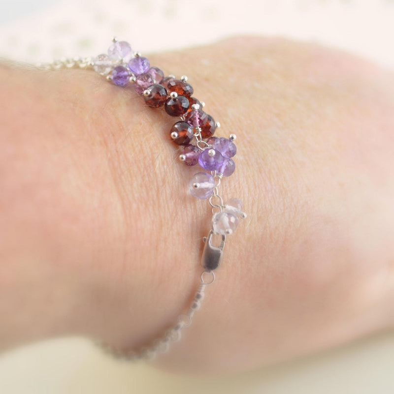 Gemstone Bracelet, Garnet Rhodolite and Pink Amethyst