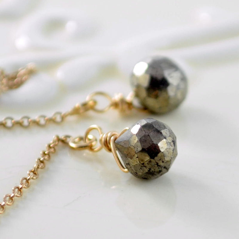 Iron Pyrite Gemstone Threader Earrings