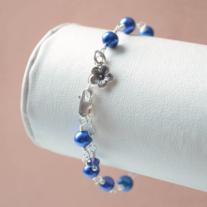 Royal Blue Pearl Flower Girl Bracelet