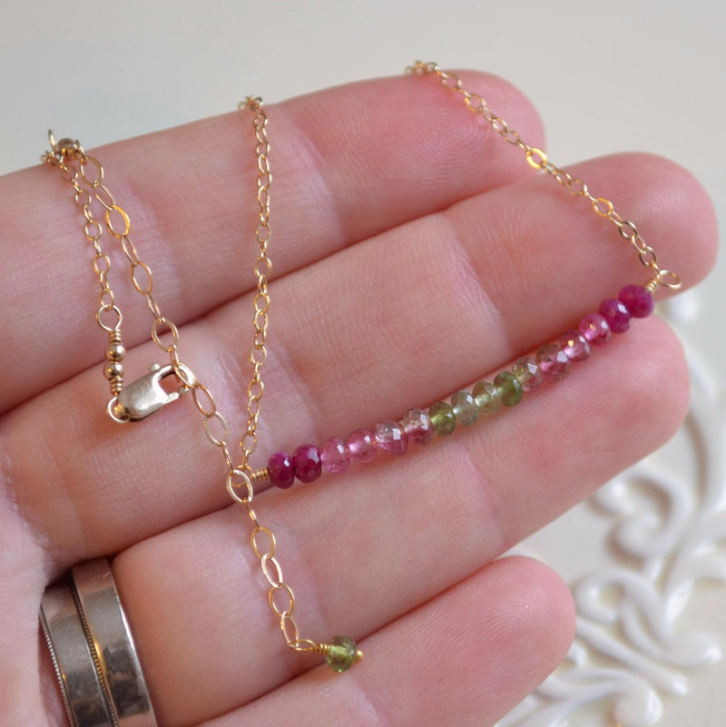 Gemstone Necklace with Genuine Ruby and Tourmaline