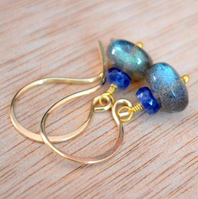 Labradorite Earrings with Royal Blue Semiprecious Stone Stack