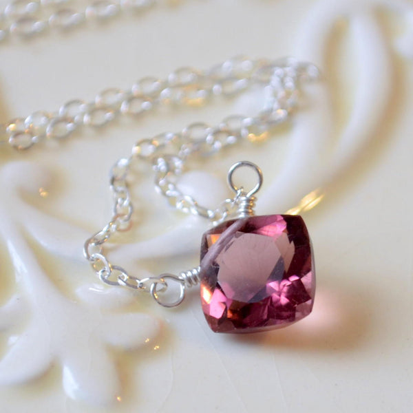 Plum Quartz Necklace and Cushion Cut Kunzite