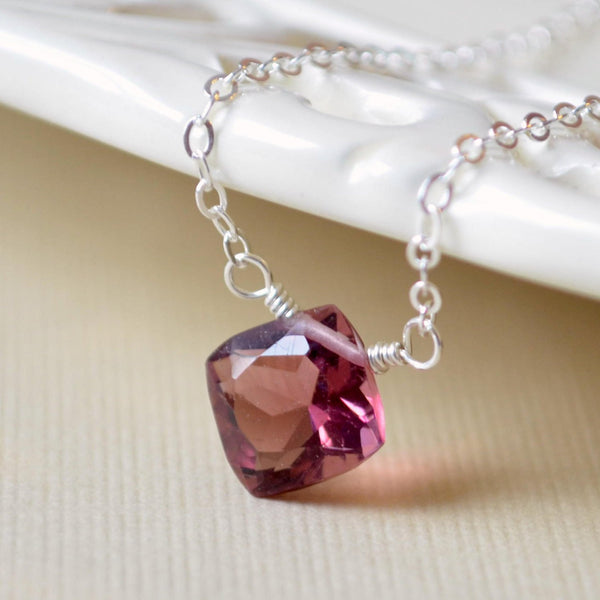 Plum Quartz Necklace and Cushion Cut Kunzite