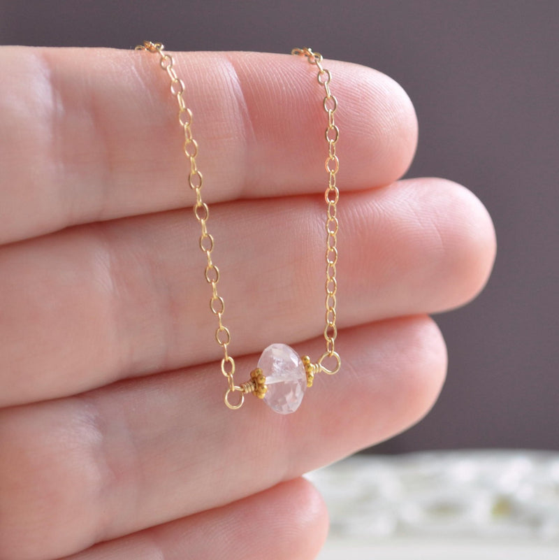 Rose Quartz Choker Necklace, Genuine Blush Pink Gemstone