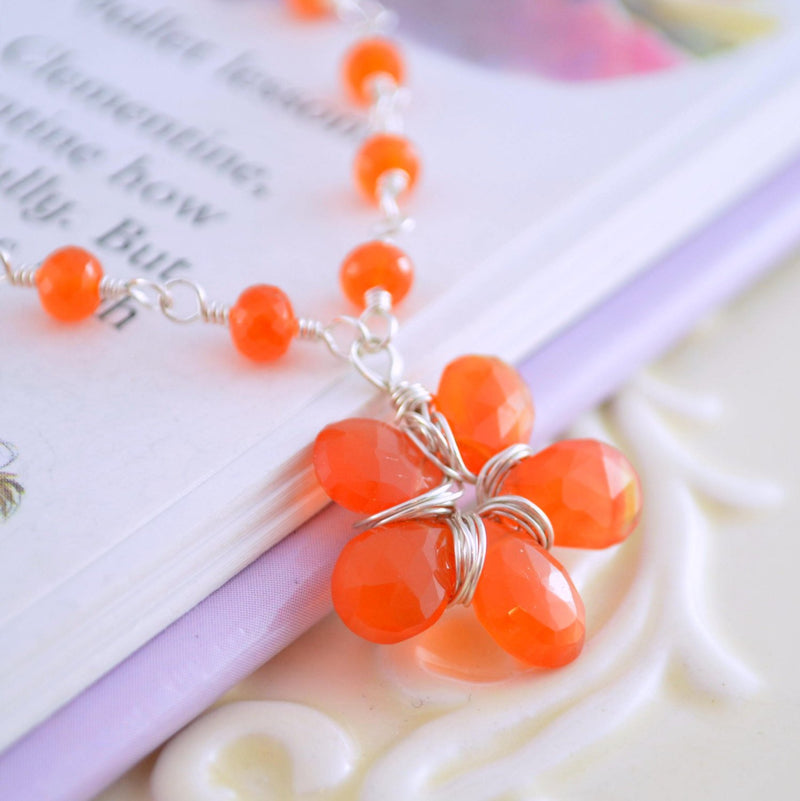 Orange Flower Girl Necklace with Carnelian Gemstones