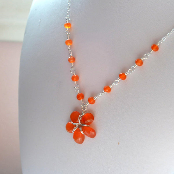 Orange Flower Girl Necklace with Carnelian Gemstones