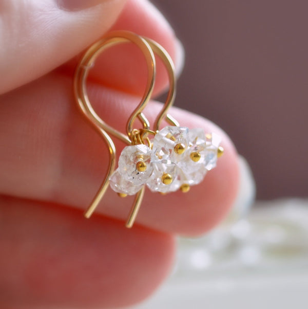 Herkimer Diamond Earrings with Quartz Gemstone Cluster