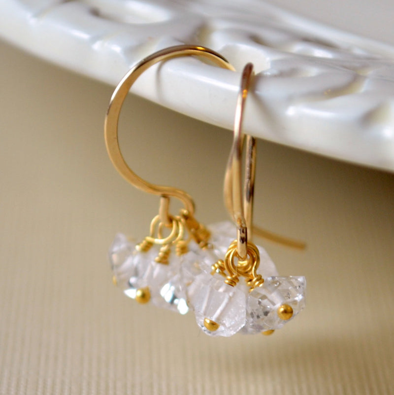 Herkimer Diamond Earrings with Quartz Gemstone Cluster