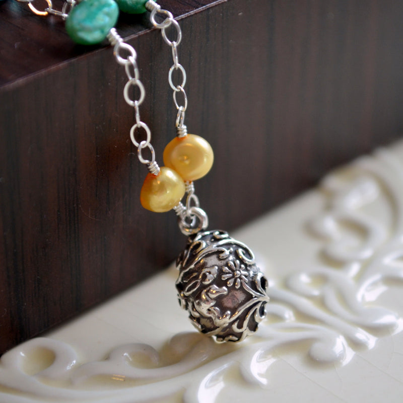 Easter Necklace for Girls with Yellow and Blue Freshwater Pearls