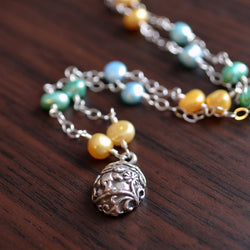 Easter Necklace for Girls with Yellow and Blue Freshwater Pearls