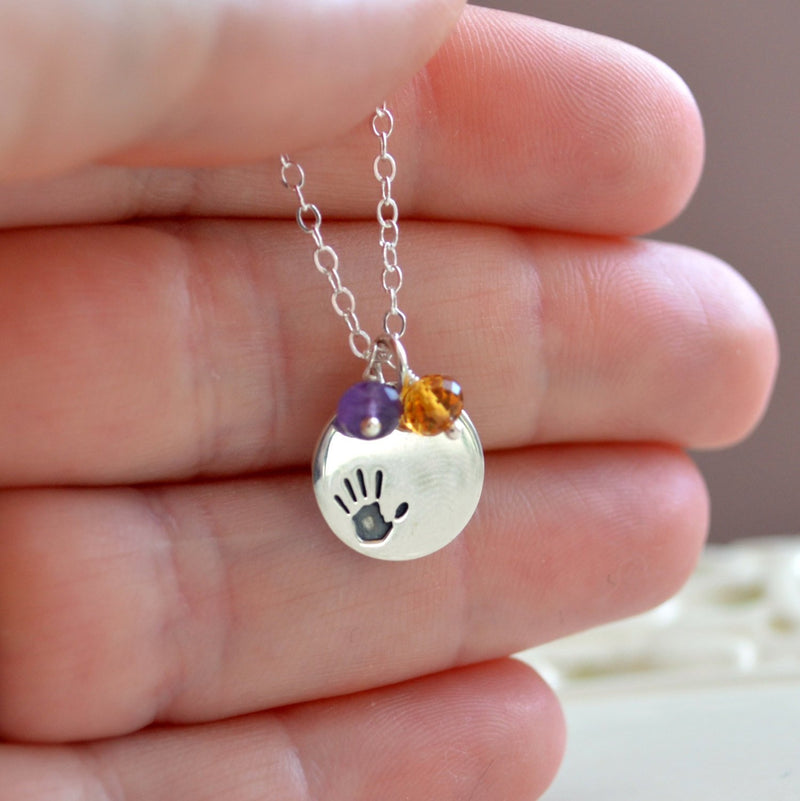 Necklace for Mom with Sterling Silver Handprint Charm