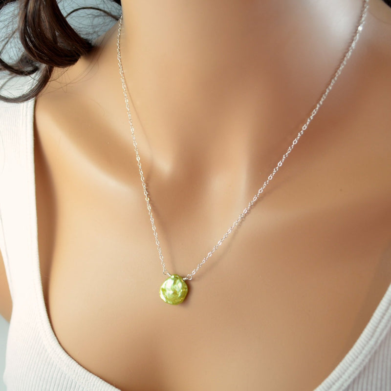 Apple Green Necklace with Keishi Pearl