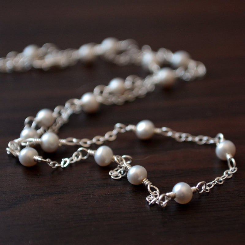 Dainty Silver Pearl Necklace for Girls