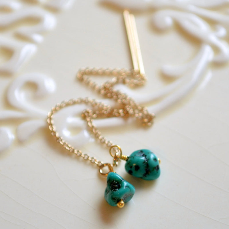 Turquoise Earrings with Genuine Aqua Gemstone Nugget