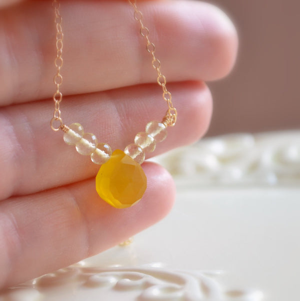 Chalcedony Gemstone and Lemon Quartz Necklace