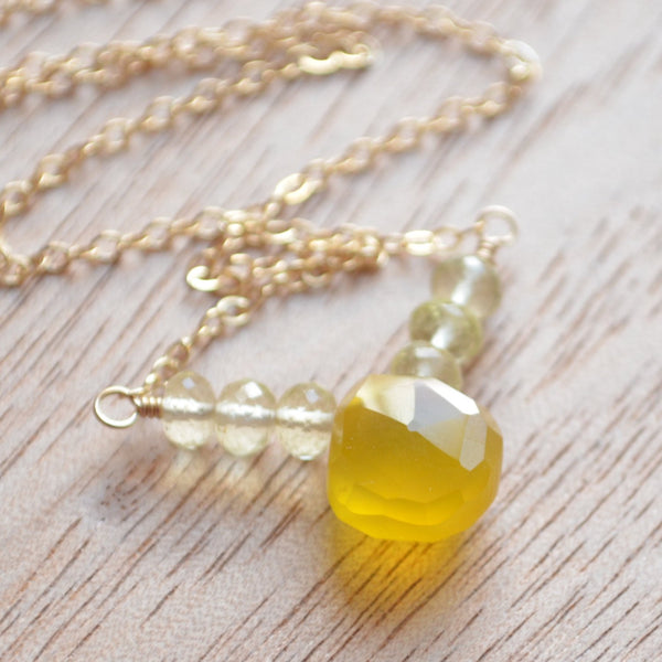 Chalcedony Gemstone and Lemon Quartz Necklace