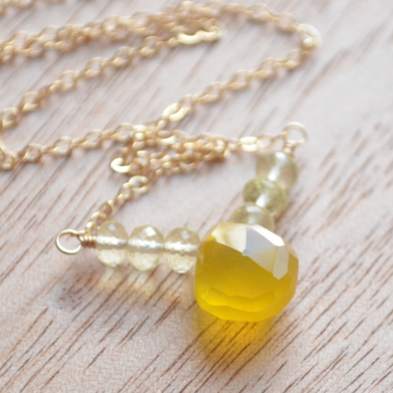 Chalcedony Gemstone and Lemon Quartz Necklace