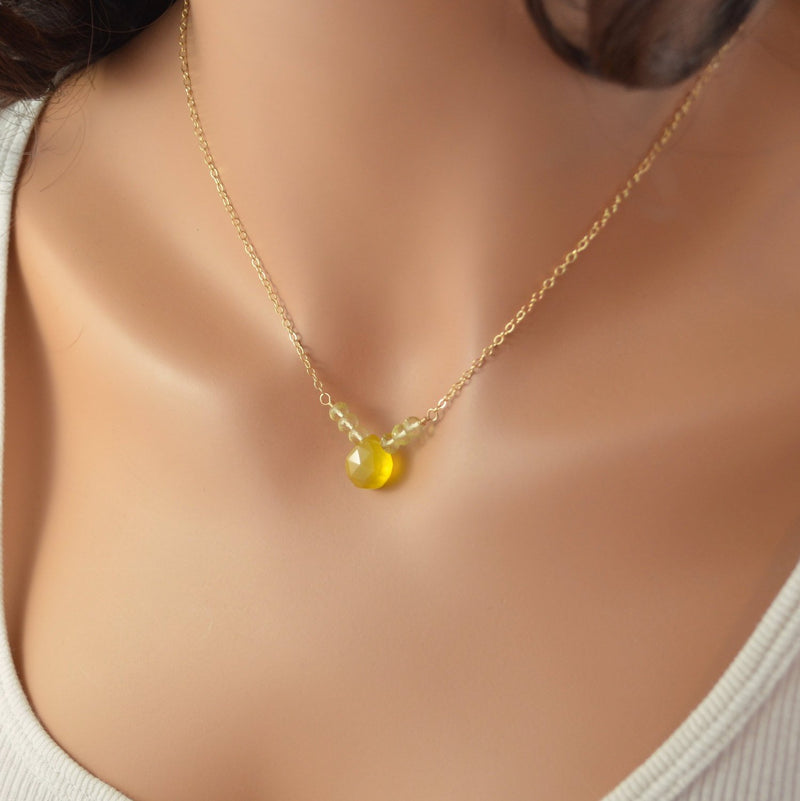 Chalcedony Gemstone and Lemon Quartz Necklace