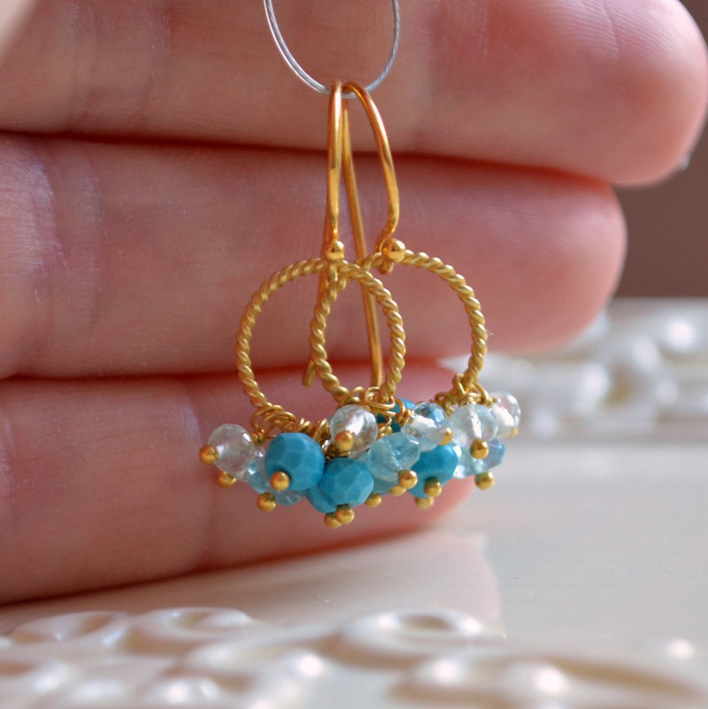 Blue Turquoise Earrings with Genuine Gemstones