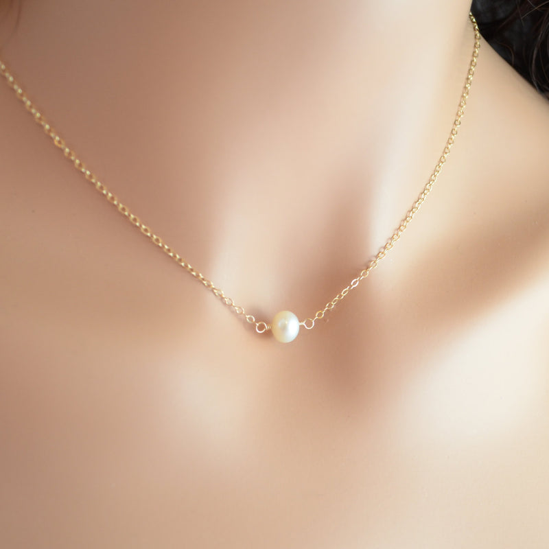 Real Pearl Bridesmaid Choker Necklace in Gold or Sterling Silver