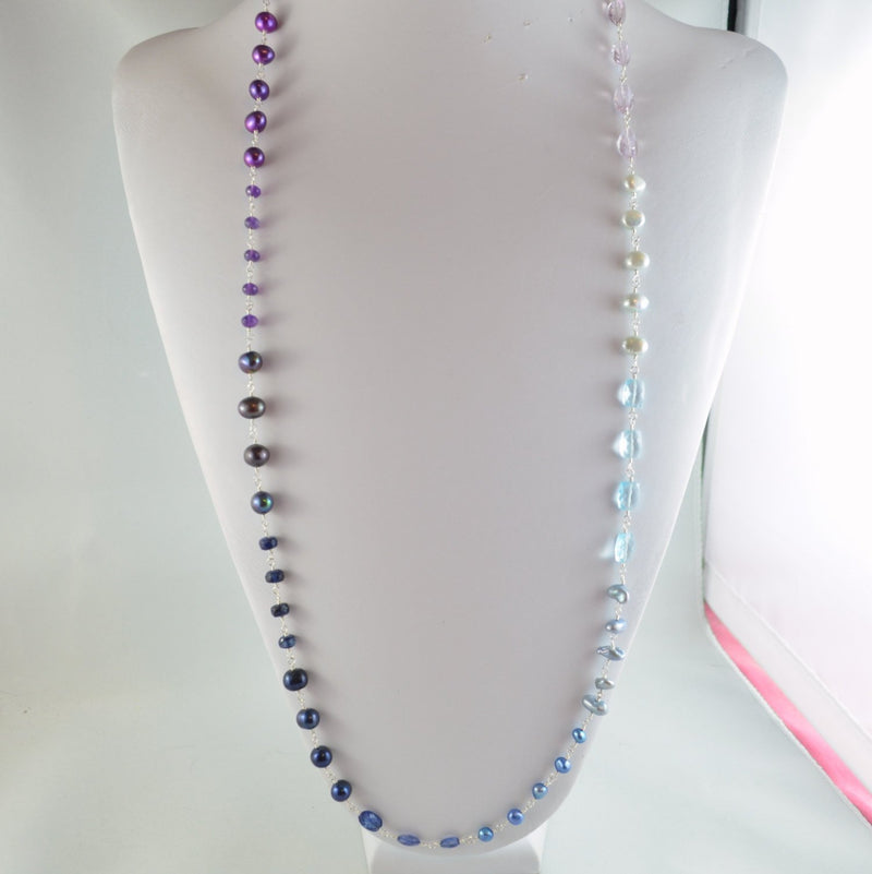 Long Purple Blue and Lavender Necklace- Changing Winter