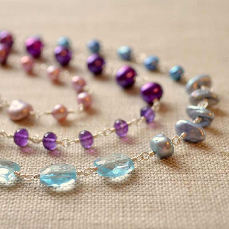 Long Purple Blue and Lavender Necklace- Changing Winter