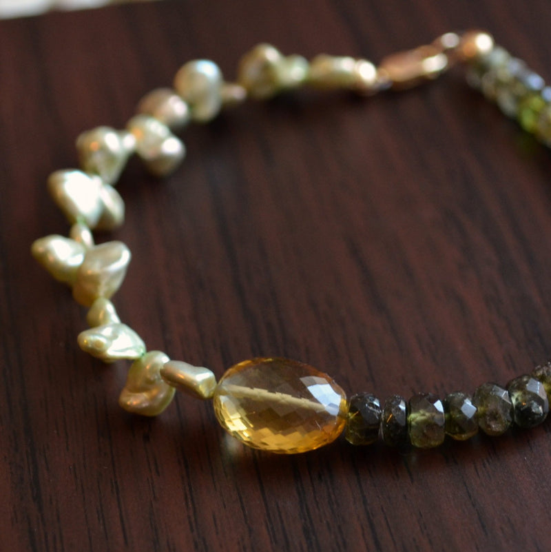 Beaded Tourmaline Bracelet with Honey Quartz Gemstones