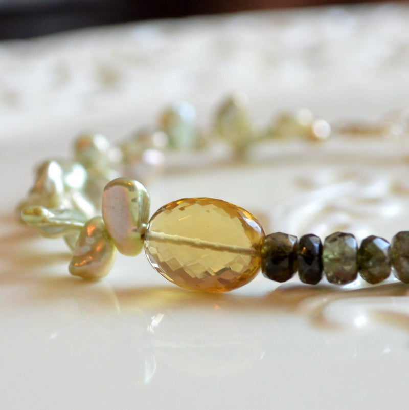 Beaded Tourmaline Bracelet with Honey Quartz Gemstones