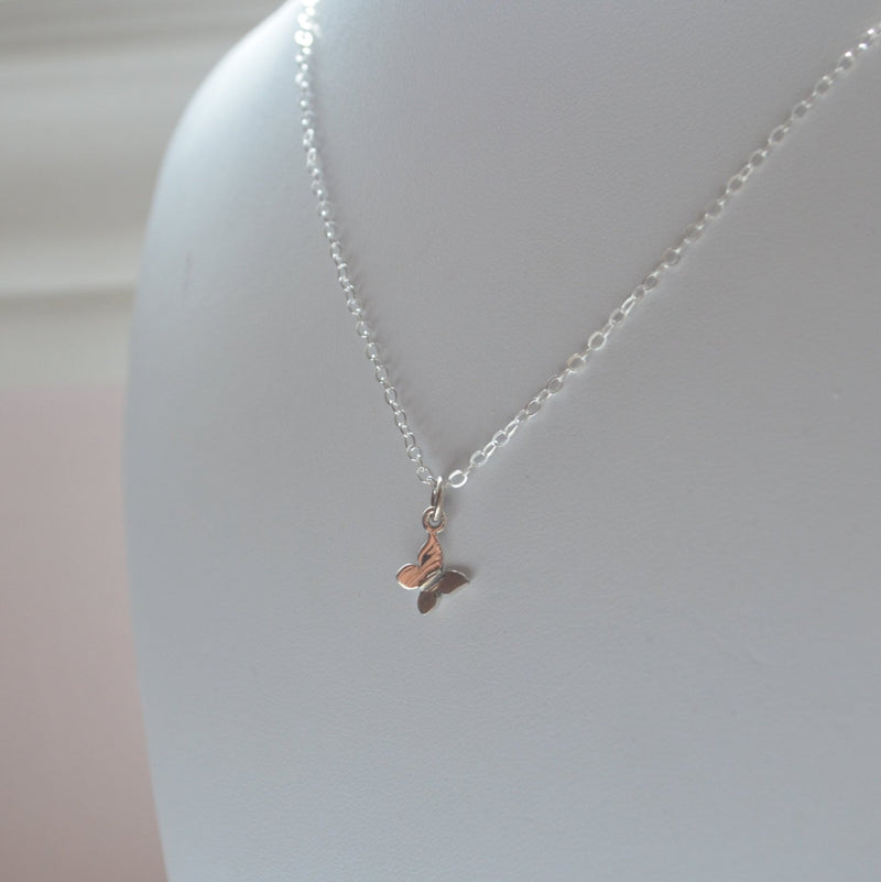 Tiny Butterfly Necklace in Sterling Silver