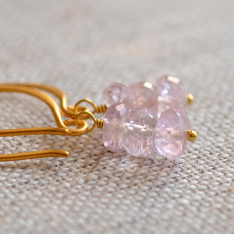 Blush Pink Earrings with Aquamarine Gemstone