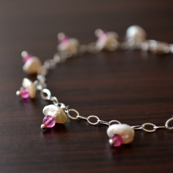 Pink Tourmaline and Pearl Bracelet for Girls
