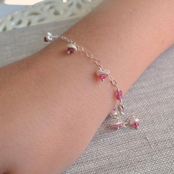 Pink Tourmaline and Pearl Bracelet for Girls