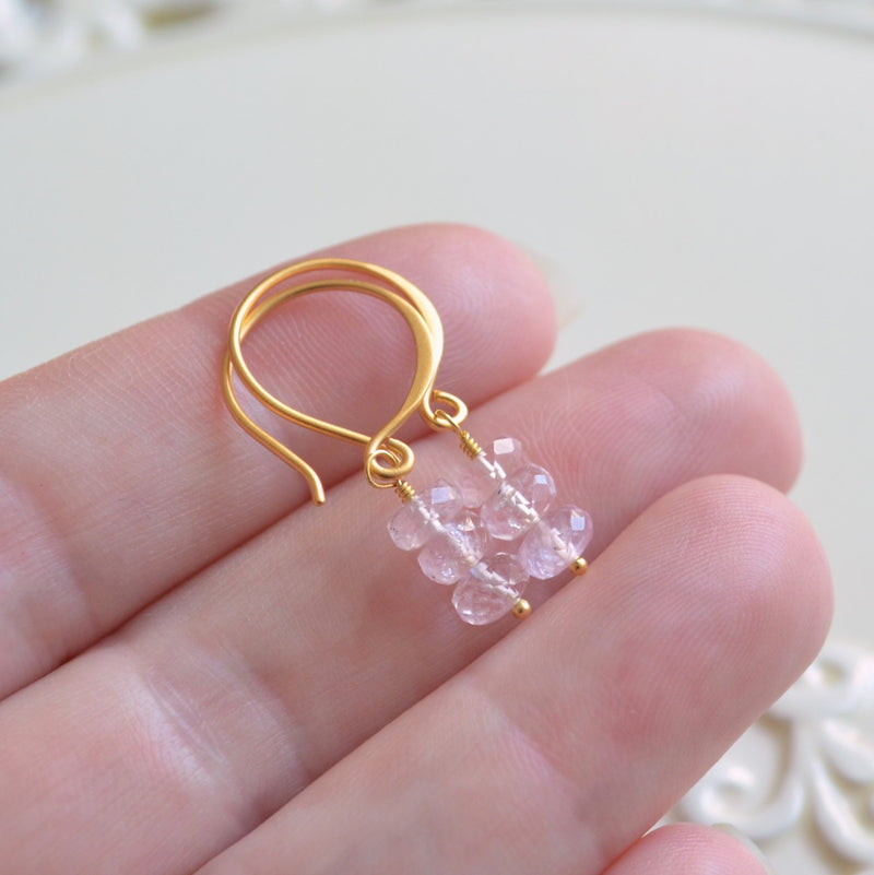 Blush Pink Earrings with Aquamarine Gemstone