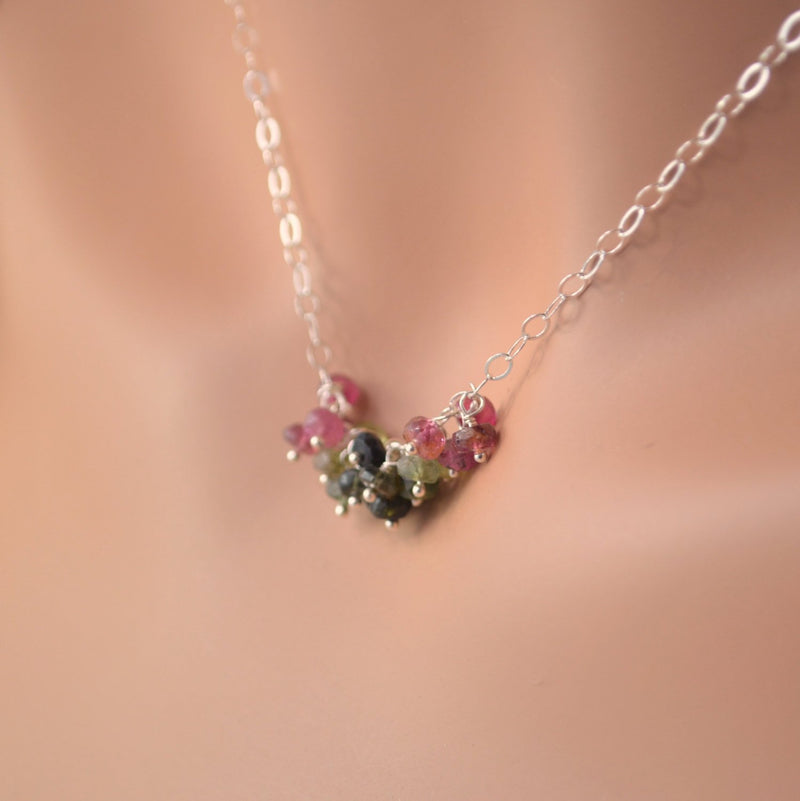 Gemstone Necklace with Tourmaline Cluster