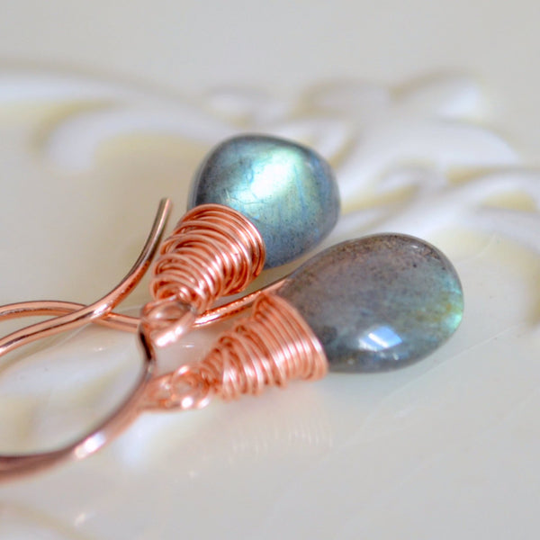 Rose Gold Earrings, Labradorite Jewelry