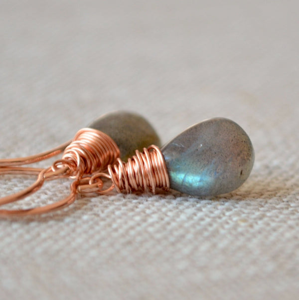 Rose Gold Earrings, Labradorite Jewelry