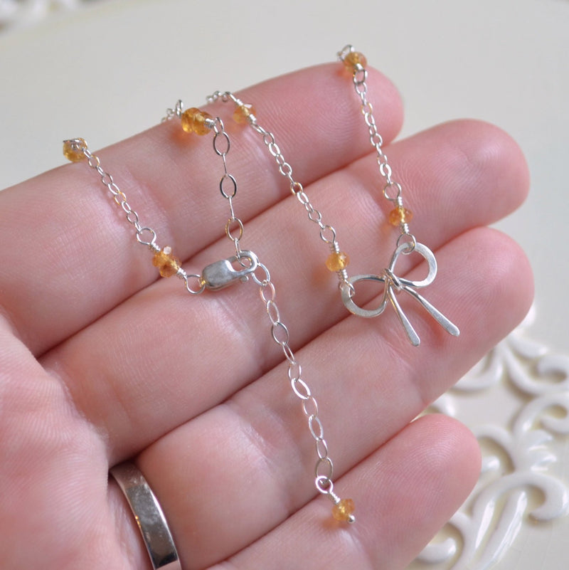 Bow Necklace with Citrine Gemstones