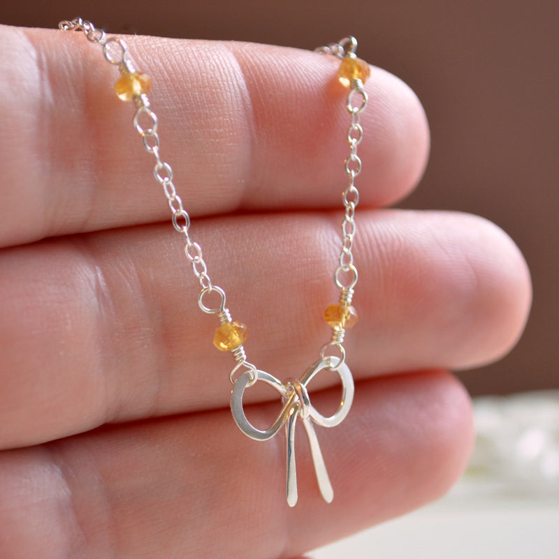 Bow Necklace with Citrine Gemstones