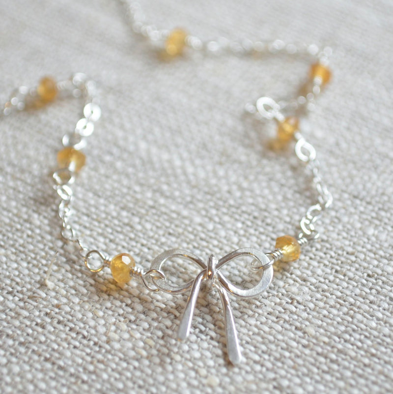 Bow Necklace with Citrine Gemstones