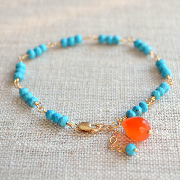 Real Turquoise Bracelet with Orange Carnelian