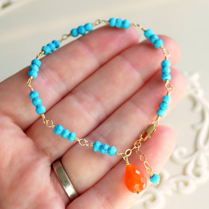 Real Turquoise Bracelet with Orange Carnelian
