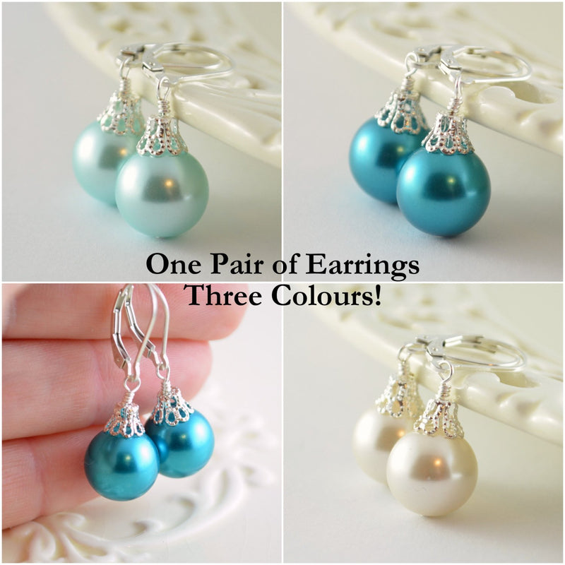 Holiday Earrings with Interchangeable Colours and Glass Pearl