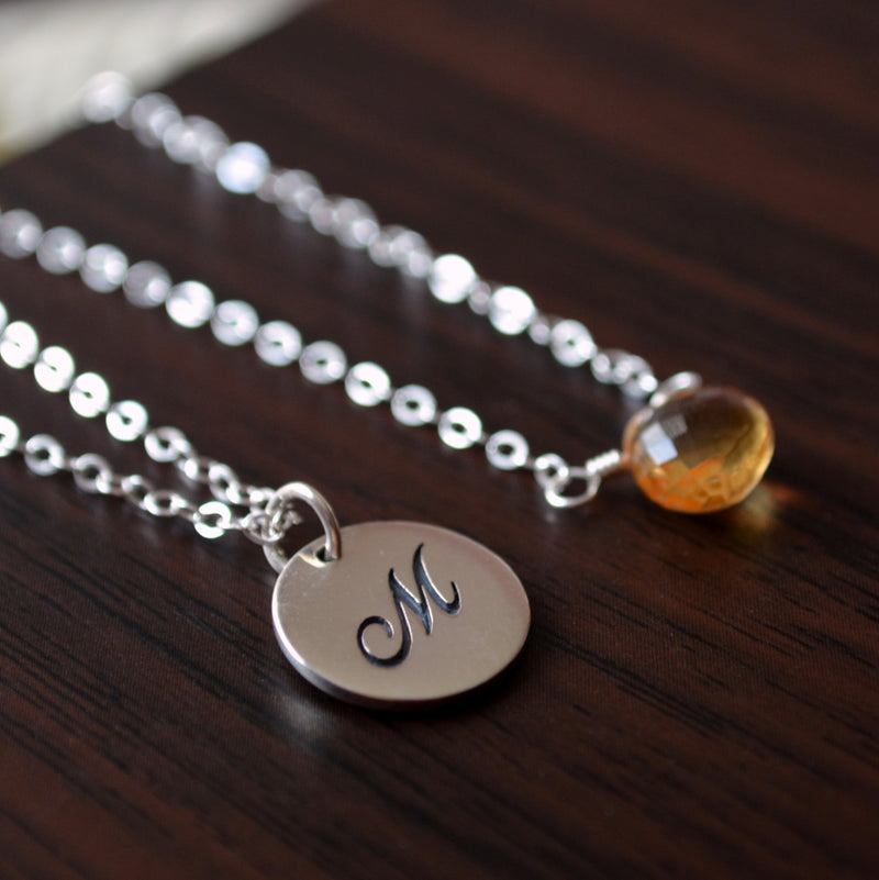 Layering Necklaces in Silver with Initial and Birthstone
