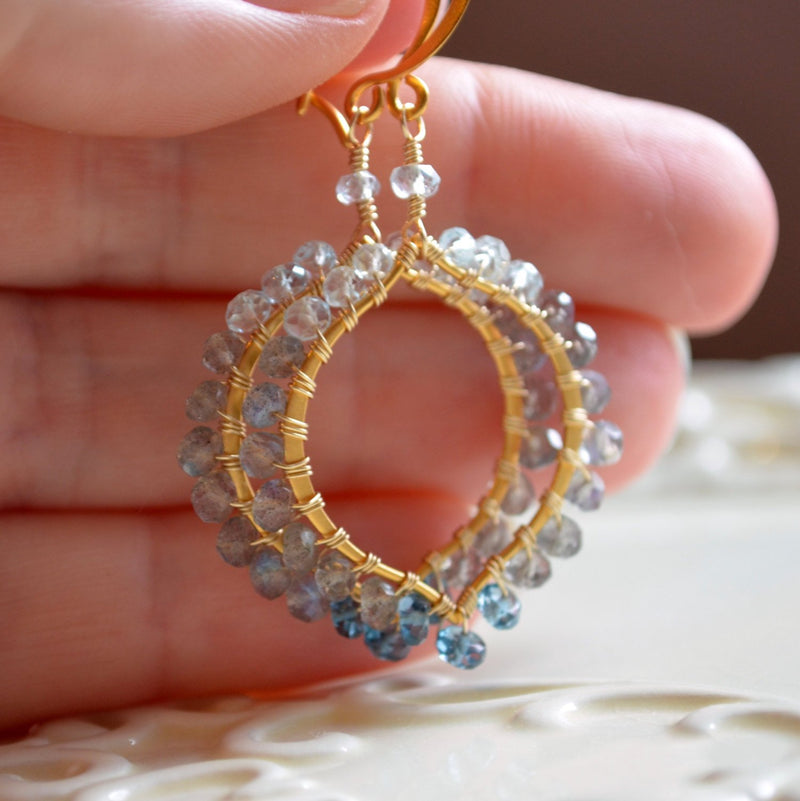 Gemstone Earrings with Labradorite London Blue Topaz