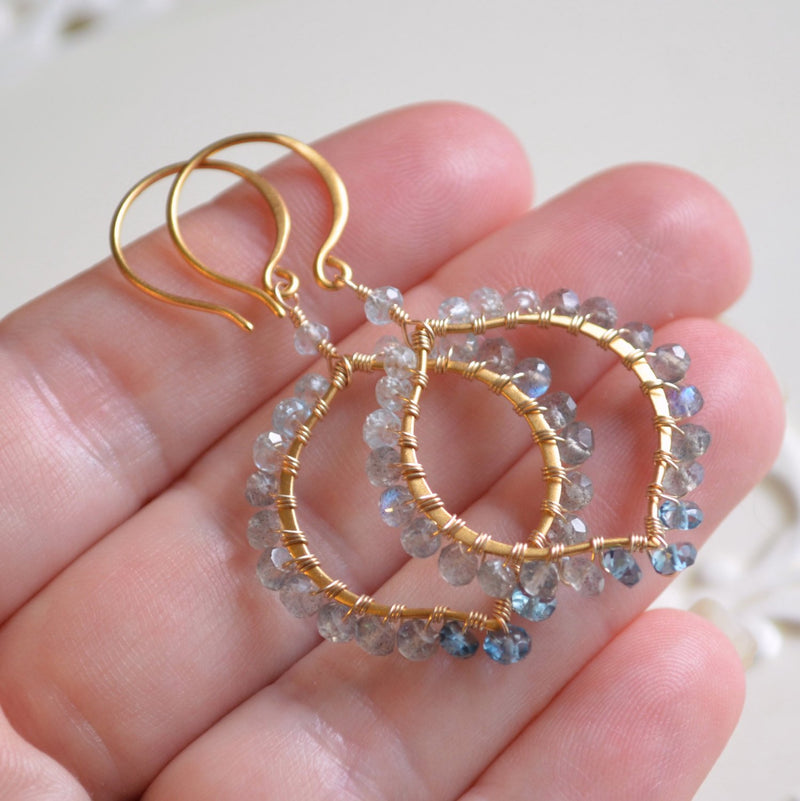 Gemstone Earrings with Labradorite London Blue Topaz